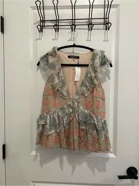 Sugarlips Lace Ruffle V-Neck Camisole in Peach & Sage